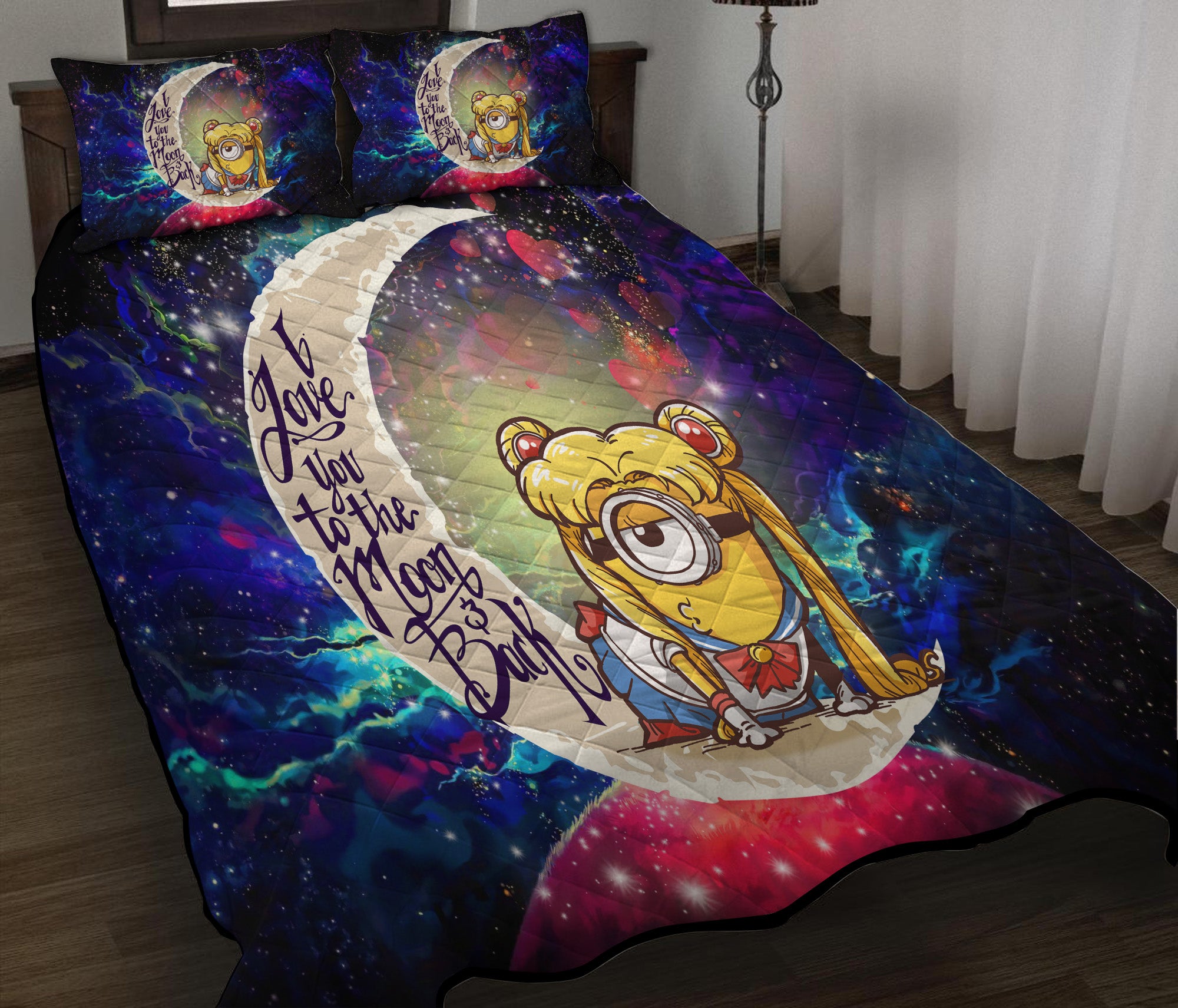 Minion Sailor Love You To The Moon Galaxy Quilt Bed Sets Nearkii