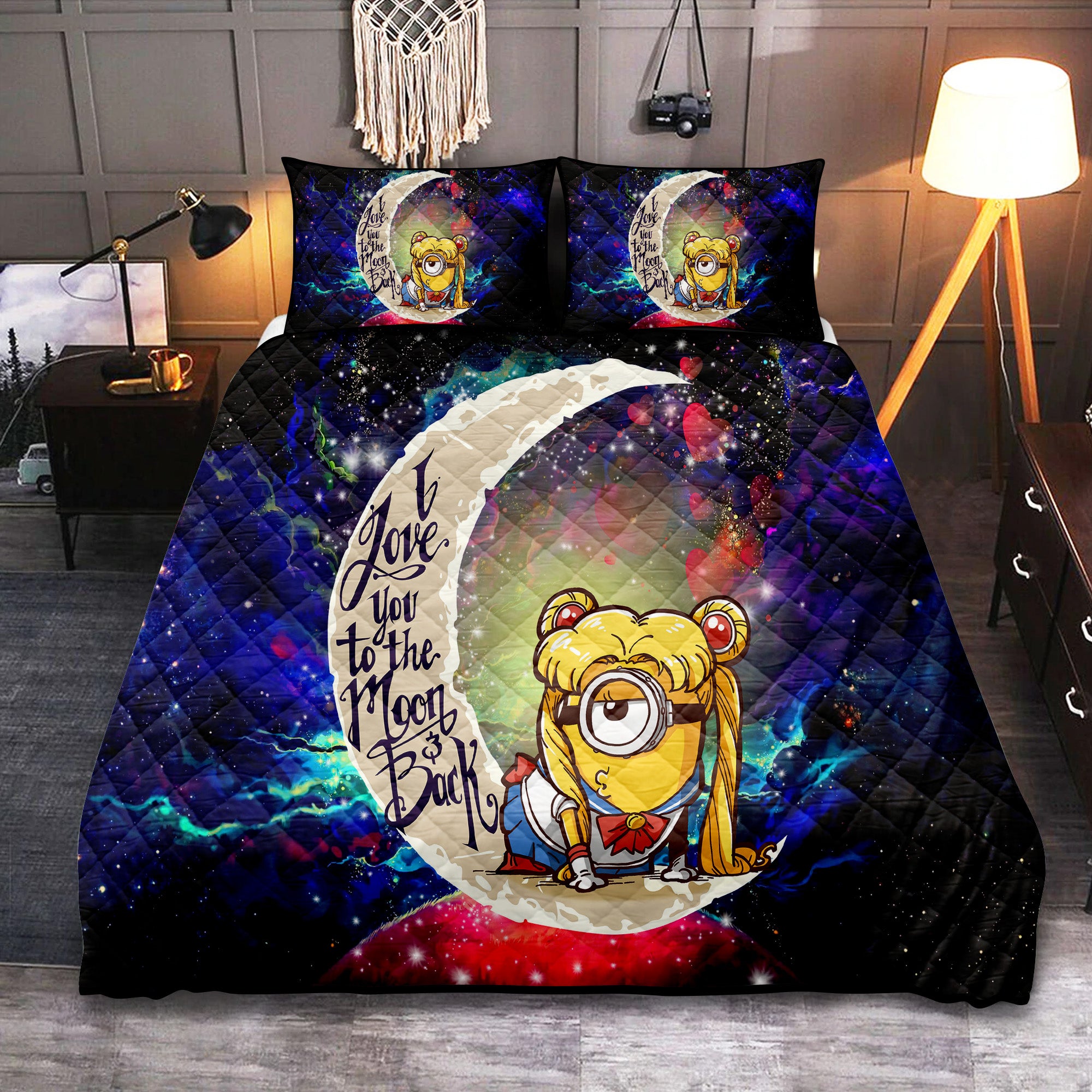 Minion Sailor Love You To The Moon Galaxy Quilt Bed Sets Nearkii