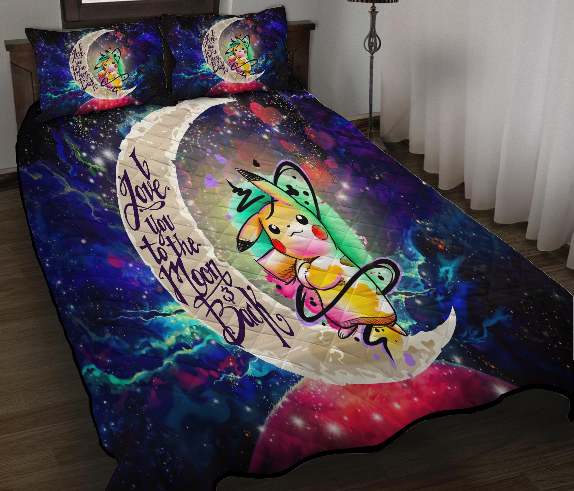 Pikachu Color Love You To The Moon Galaxy Quilt Bed Sets Nearkii