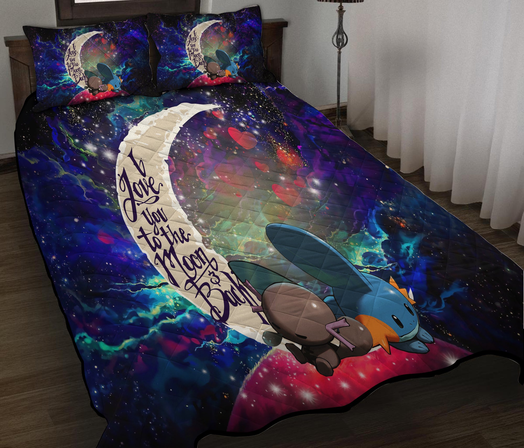 Pokemon Mudkip Love You To The Moon Galaxy Quilt Bed Sets Nearkii