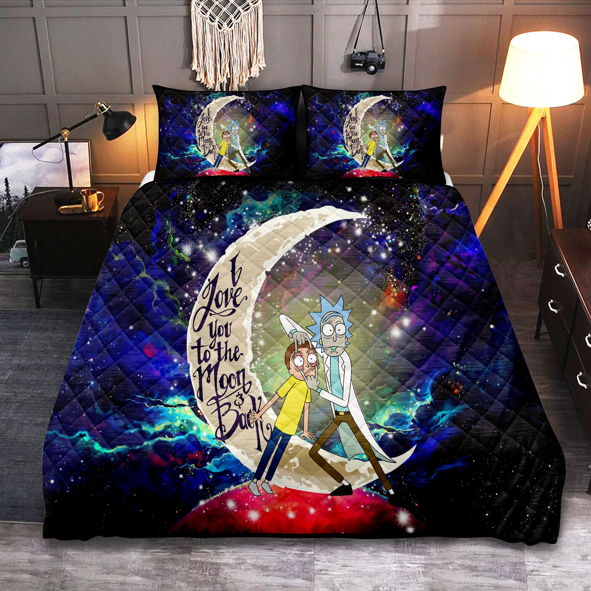 Rick And Morty Love You To The Moon Galaxy Quilt Bed Sets Nearkii