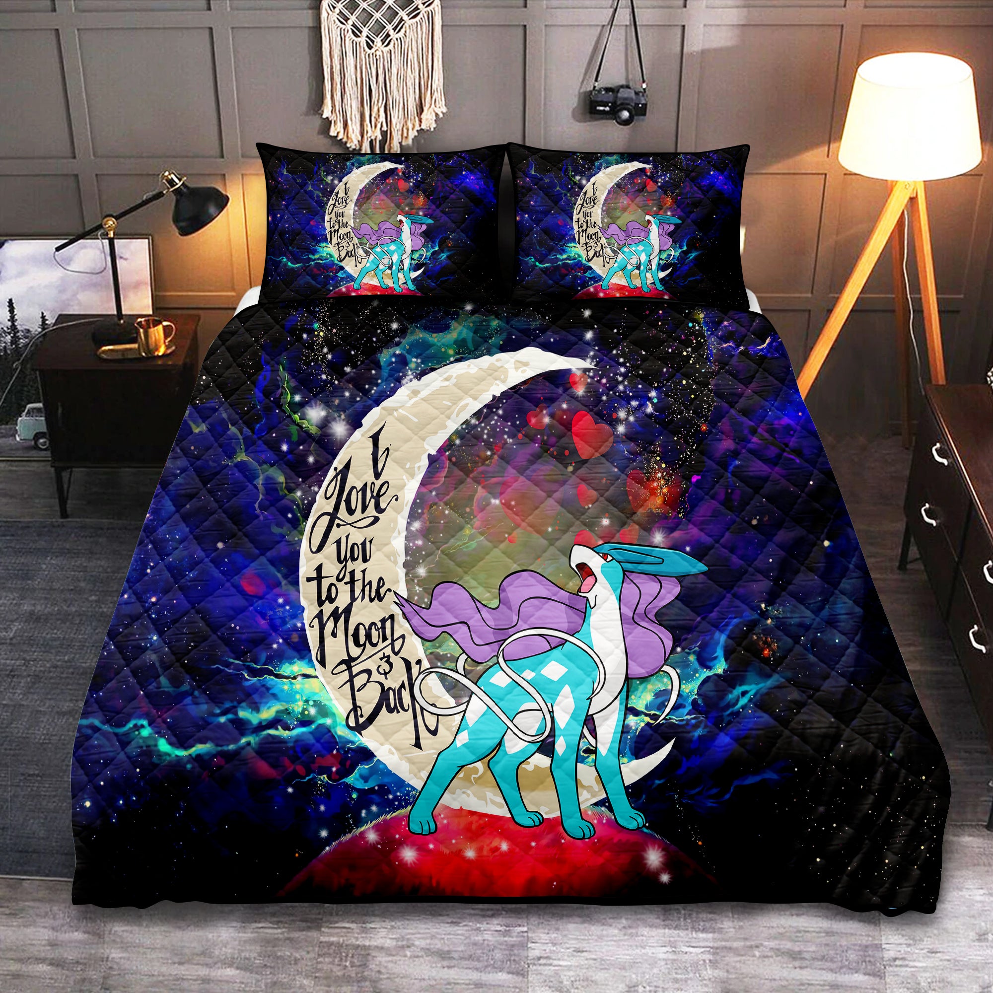 Suicune Pokemon Love You To The Moon Galaxy Quilt Bed Sets Nearkii