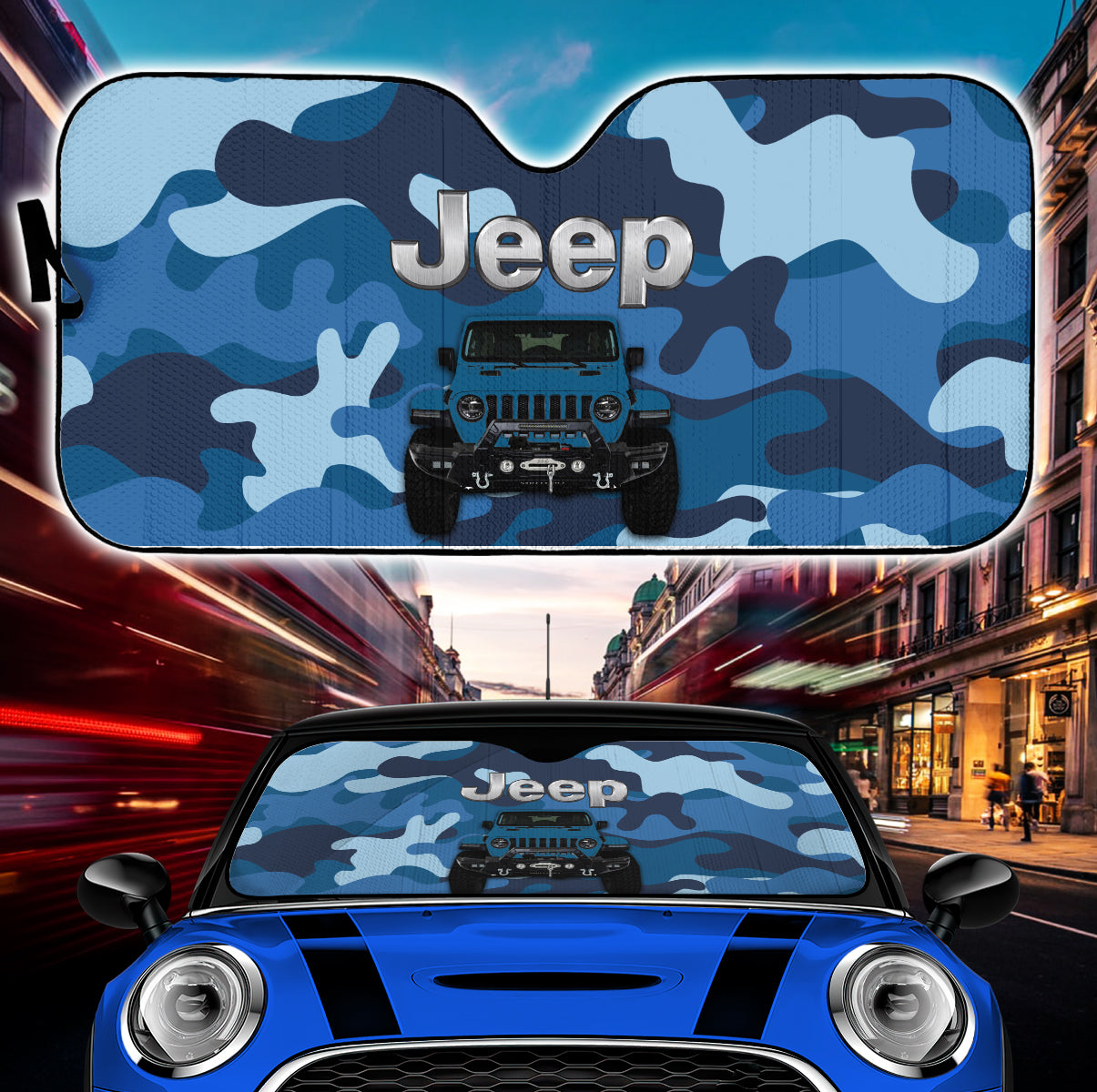 Jeep Camo Blue Color Car Auto Sunshades