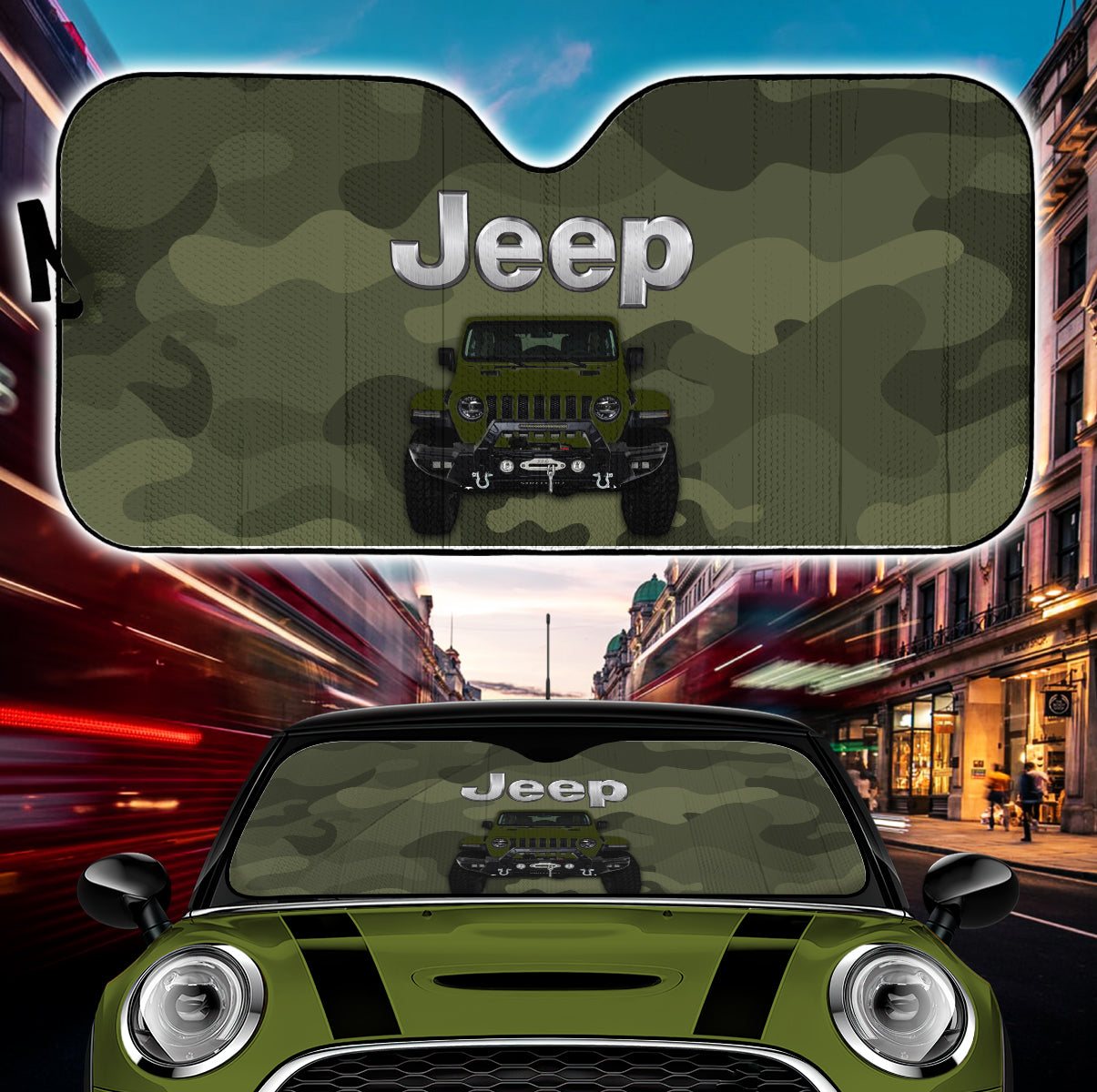 Jeep Camo Green Color Car Auto Sunshades