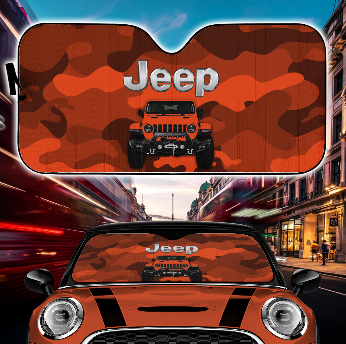 Jeep Camo Orange Color Car Auto Sunshades