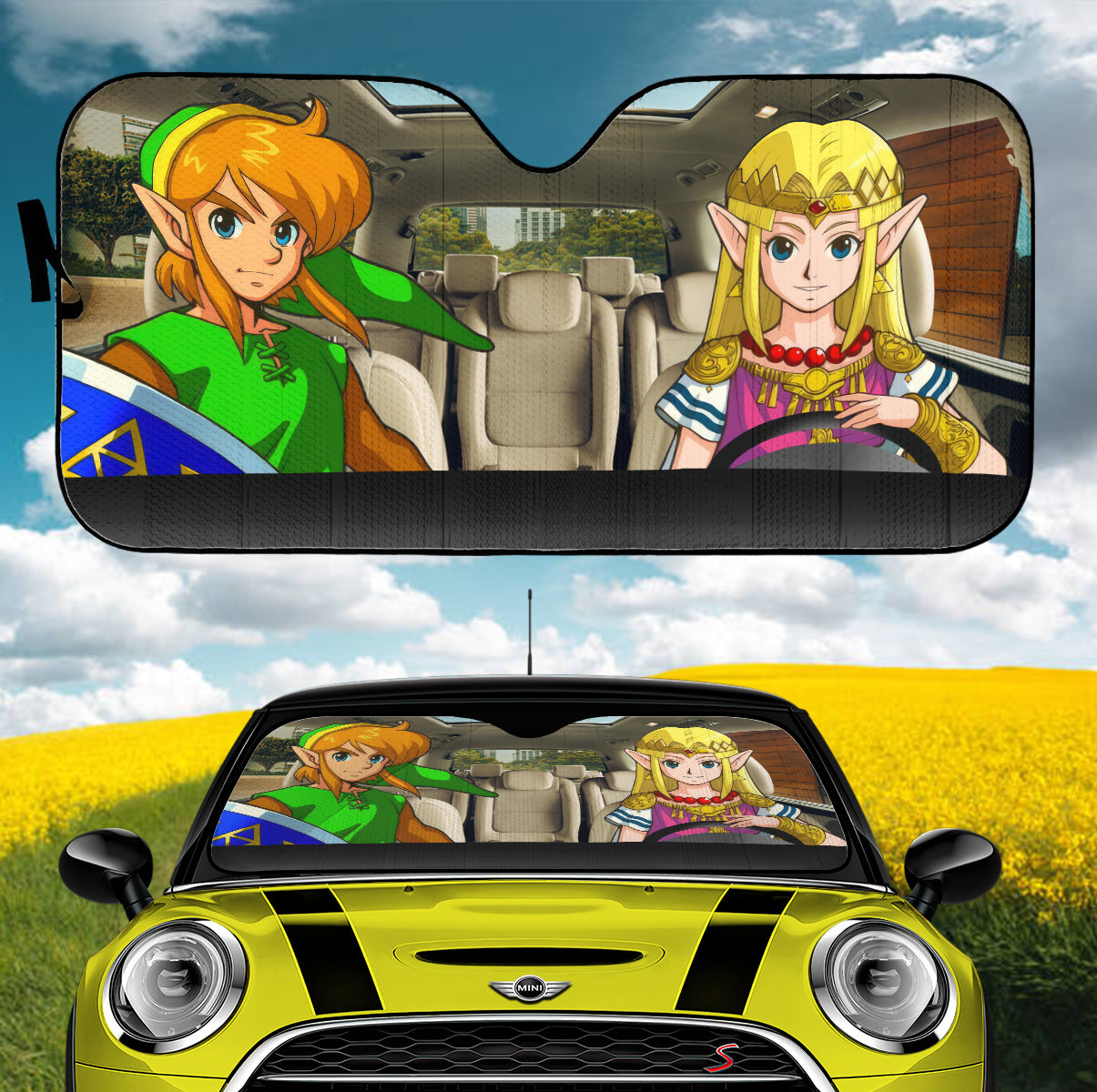 Legend Of Zelda Link And Zelda Classic Car Auto Sunshades