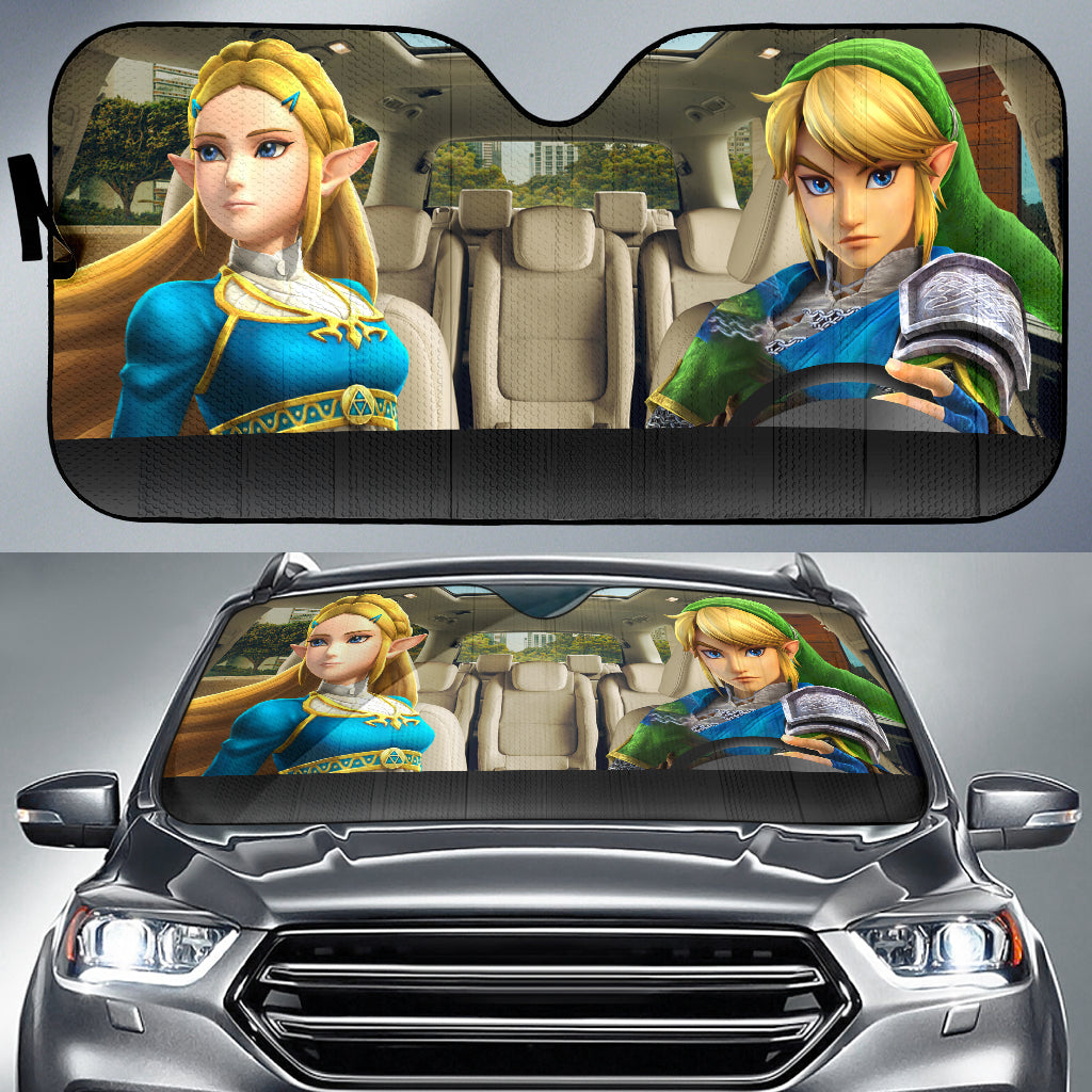 Legend Of Zelda Link And Zelda Driving Car Auto Sunshades