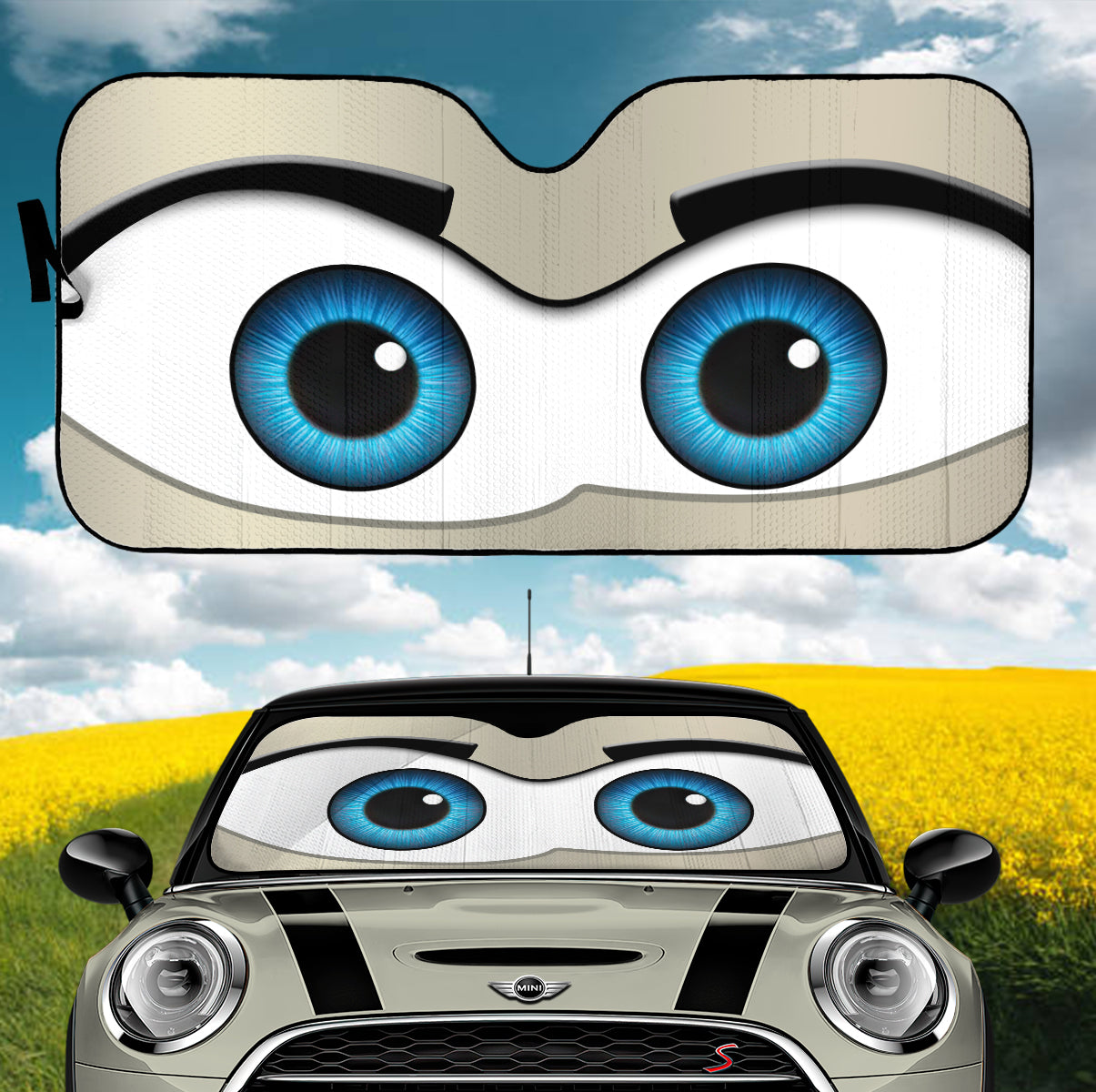 Gray Cartoon Eyes Car Auto Sunshades