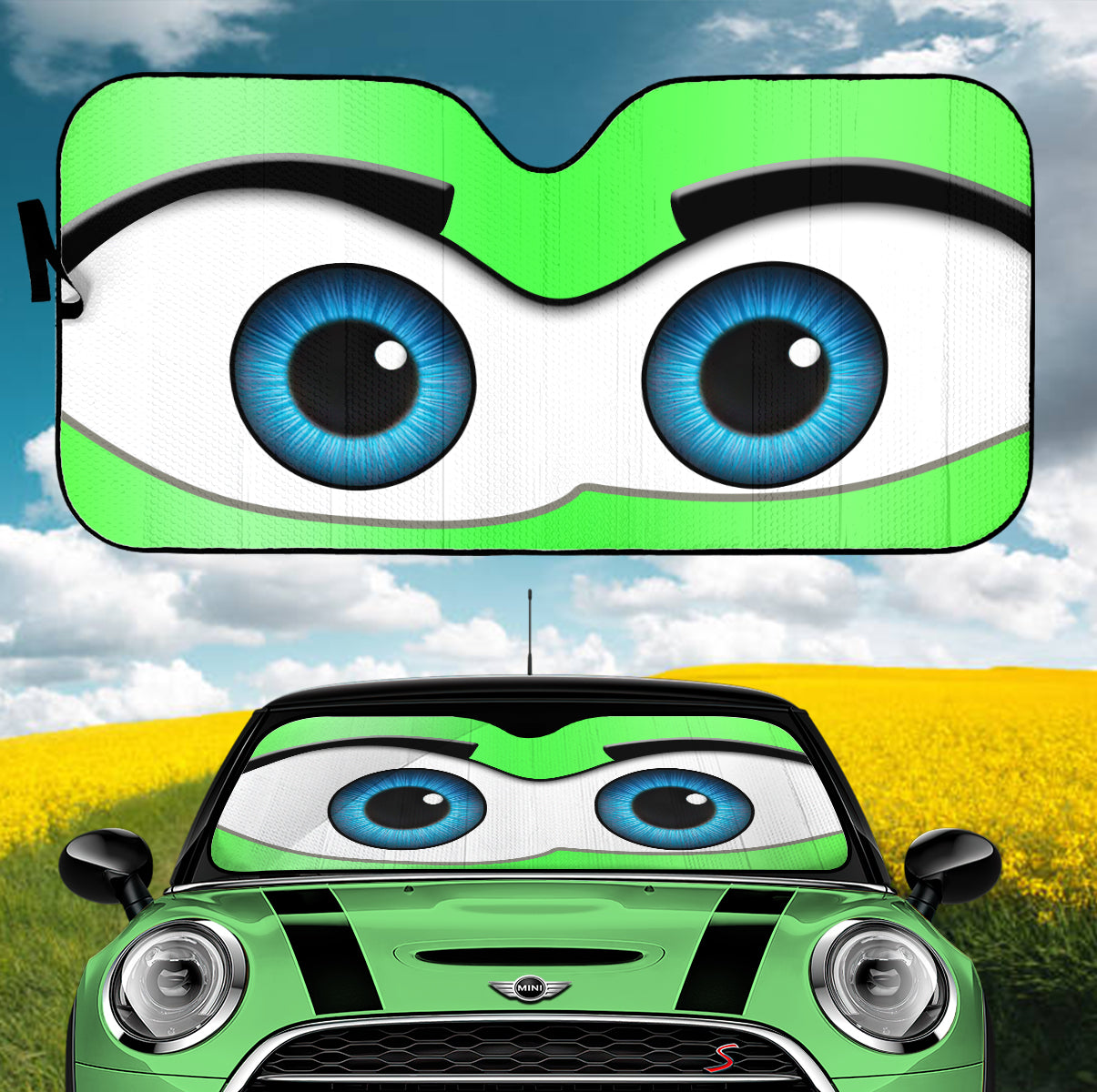 Green Cartoon Eyes Car Auto Sunshades