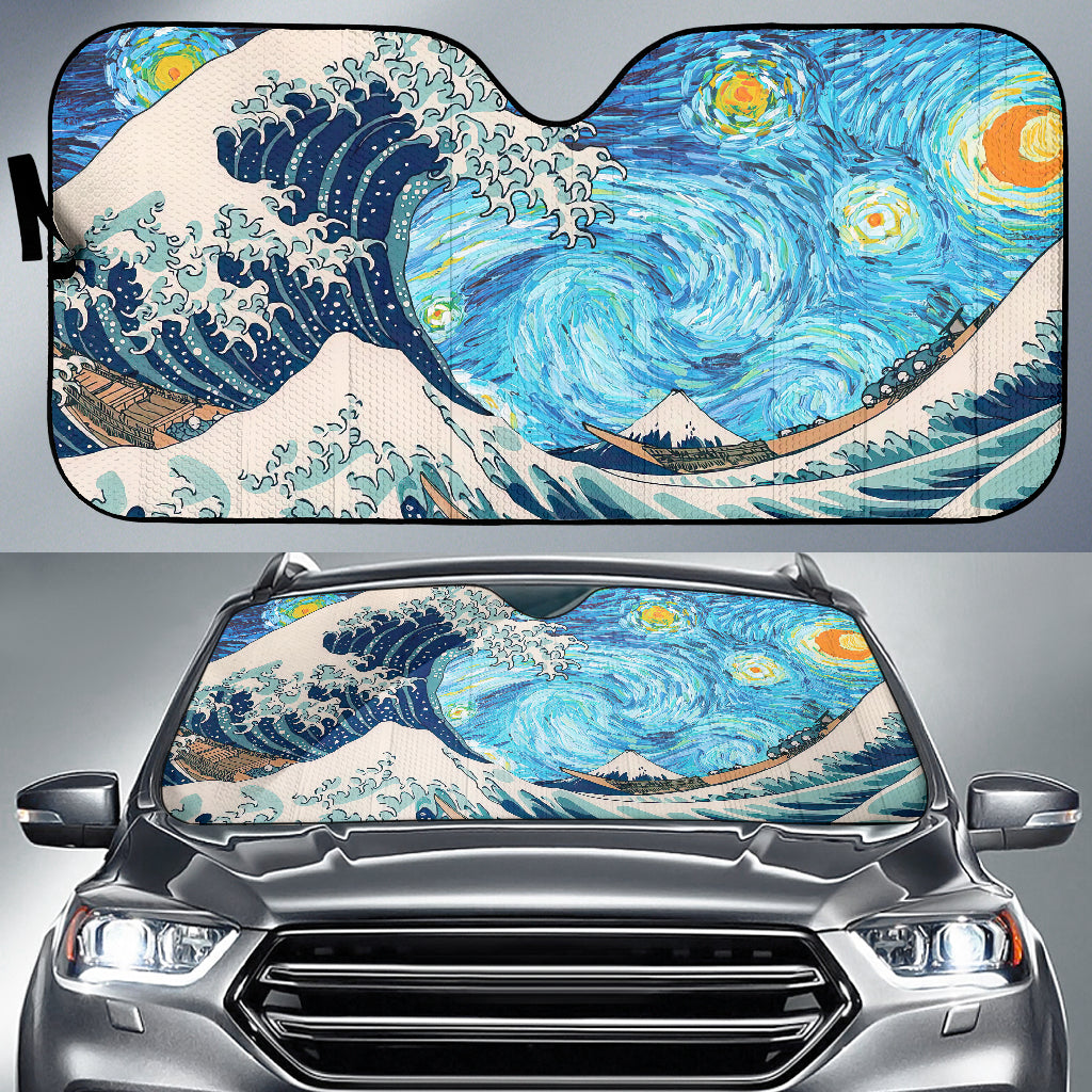 The Great Wave Van Gogh Starry Night Car Auto Sunshades