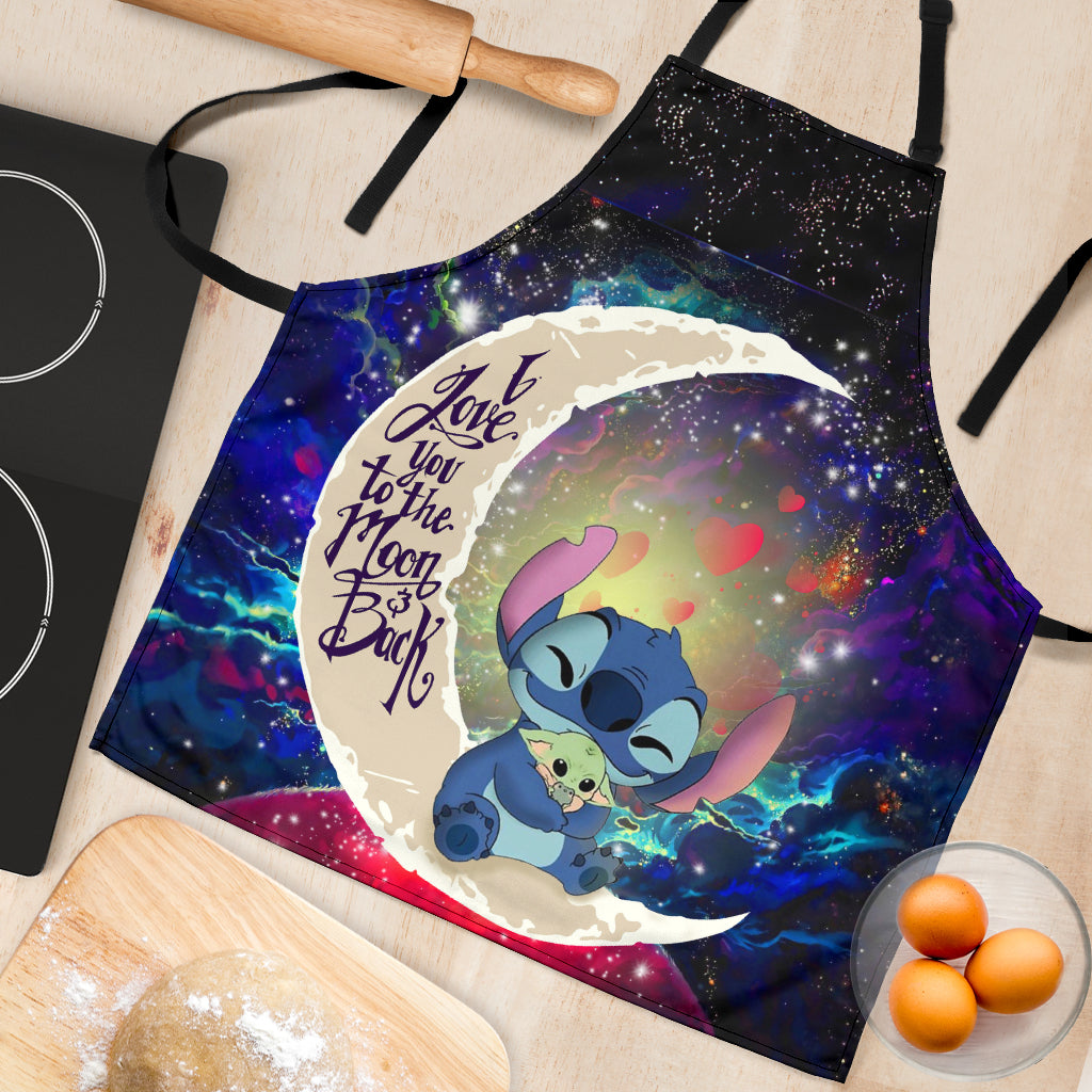 Stitch Hold Baby Yoda Love You To The Moon Galaxy Custom Apron Best Gift For Anyone Who Loves Cooking