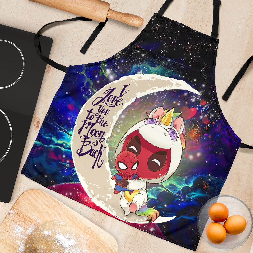 Unicorn Deadpool And Spiderman Avenger Love You To The Moon Galaxy Custom Apron Best Gift For Anyone Who Loves Cooking Nearkii