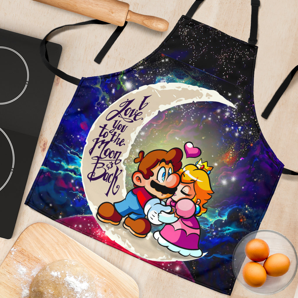 Mario Couple Love You To The Moon Galaxy Custom Apron Best Gift For Anyone Who Loves Cooking