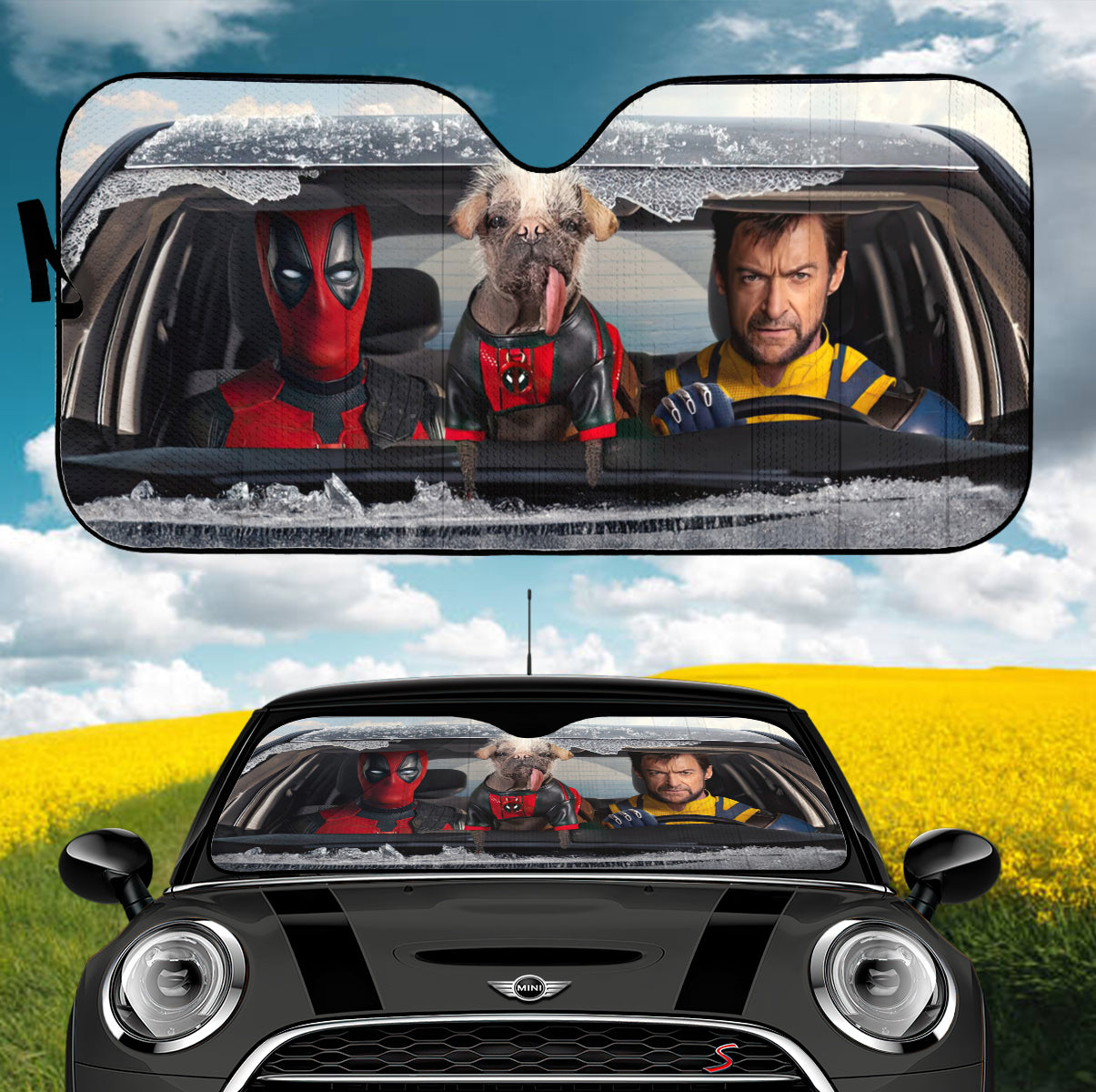 Funny Deadpool And Wolverine Logan Driving Car Auto Sunshades